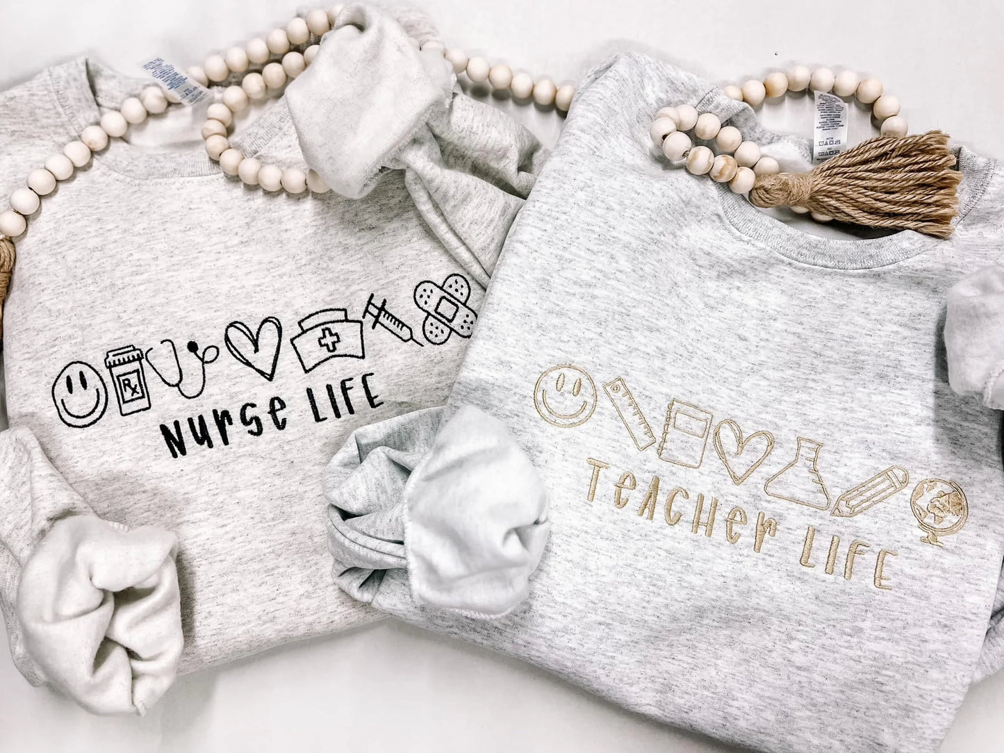 Nurse Life Embroidered Sweatshirt | Cute RN Gift for Nurses | Stethoscope, Heart & Smiley Face | Medical Crewneck Pullover